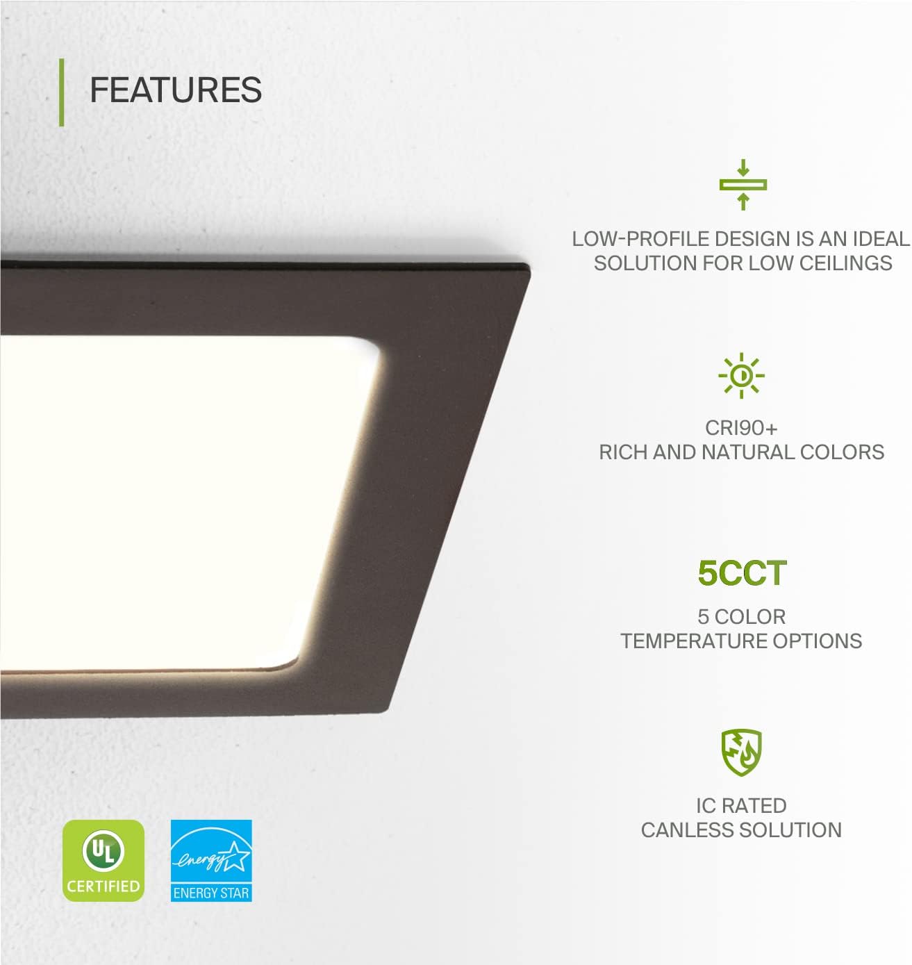 ASD Lighting LED Recessed Mini Panel Square 6inch 15W 120V Triac 2700/3000/3500/4000/5000K Bronze UL Energy Star 6 pack