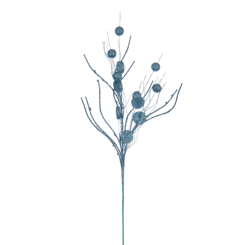 Vickerman 33" Baby Blue Ball and Coin Glitter Twig Spray 6 per bag.