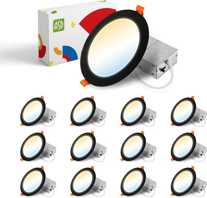 ASD Lighting LED Recessed Mini Panel Round 6inch 15W 120V Triac 2700/3000/3500/4000/5000K Black UL Energy Star 12 pack