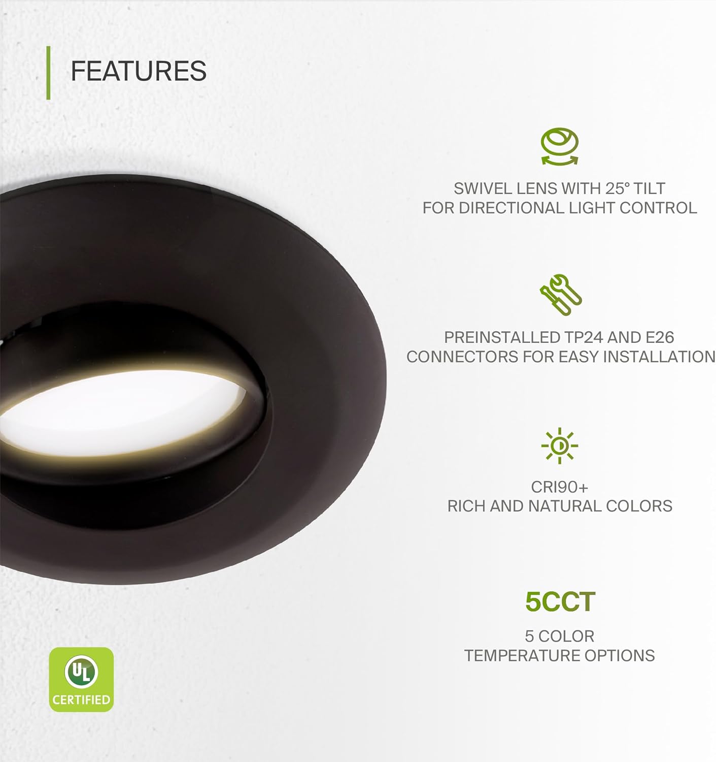 ASD Lighting LED Downlight Retrofit Kit Gimbal 4" 10W 120V CCT Selectable 2700/3000/3500/4000/5000K Dimmable Black UL 6pack