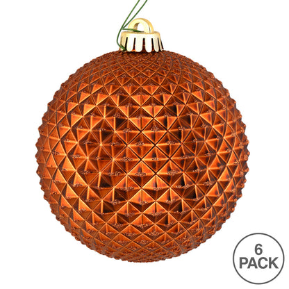 Vickerman 4" Copper Durian Glitter Ball Ornament 6 per Bag