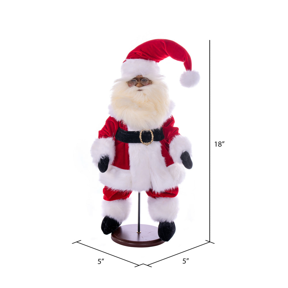 Vickerman 18" Red Traditional Velvet Dark Complexion Santa Doll with Stand. This Santa has glasses stand is removeable.