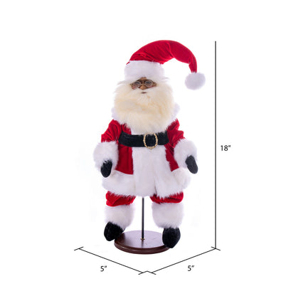 Vickerman 18" Red Traditional Velvet Dark Complexion Santa Doll with Stand. This Santa has glasses stand is removeable.