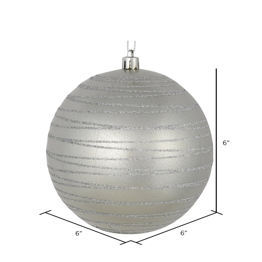 Vickerman 6" Silver Candy Finish Ball Ornament with Glitter Lines 3 per Bag