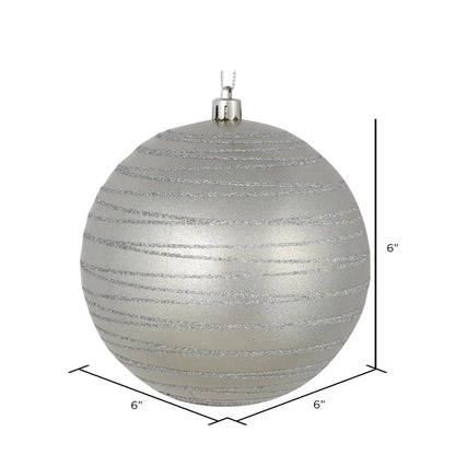 Vickerman 6" Silver Candy Finish Ball Ornament with Glitter Lines 3 per Bag