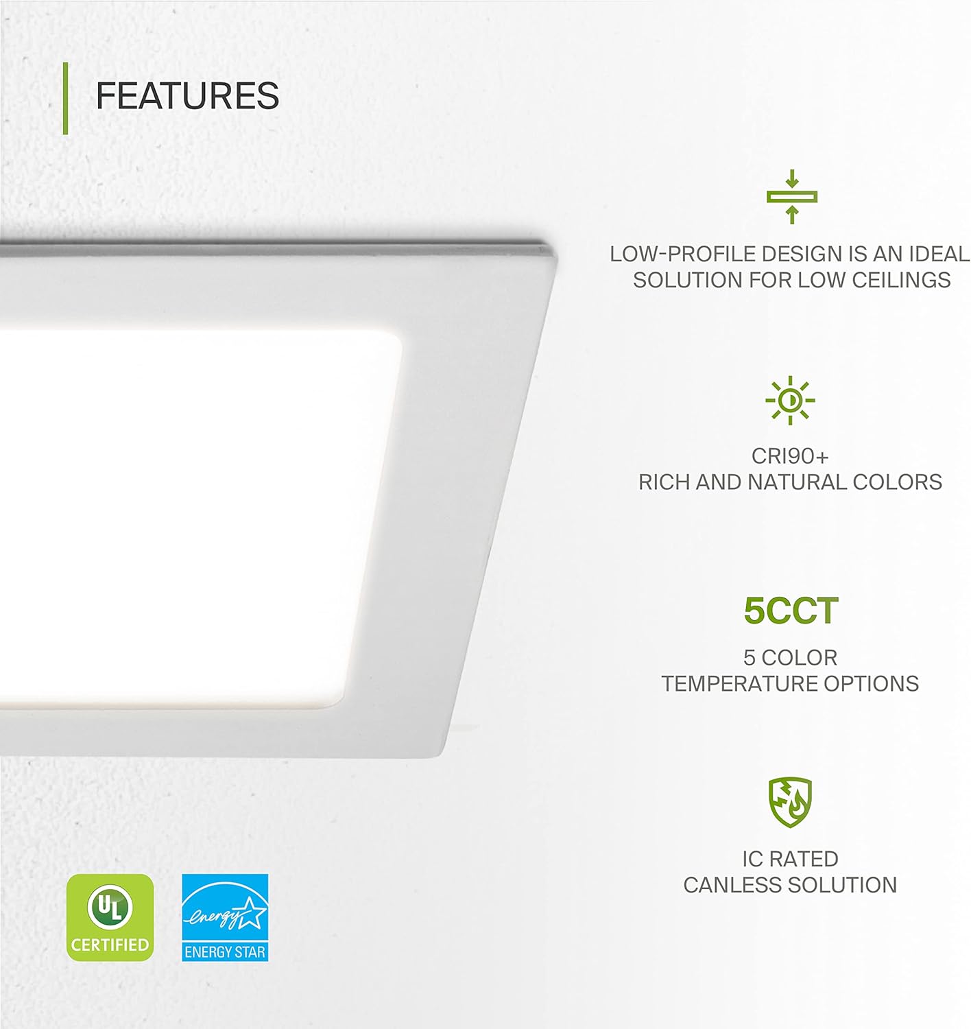 ASD Lighting LED Recessed Mini Panel Square 8inch 20W 120V Triac 2700/3000/3500/4000/5000K White UL Energy Star