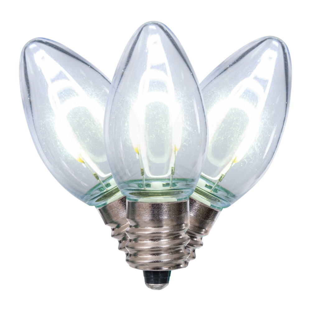 Vickerman C7 Transparent U-Shaped Filament Pure White Bulb, E12 Base, .6 Watts, 25 Pcs Assorted/Bag.  Colors included are Blue, Red, Green, Purple and Amber.