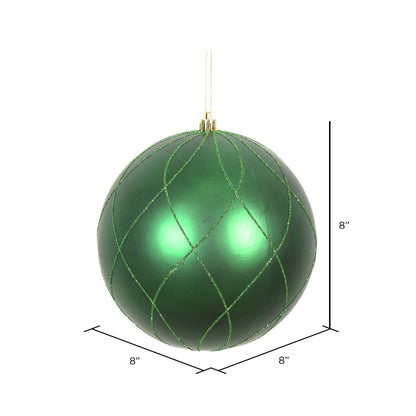 Vickerman 8" Emerald Matte and Glitter Swirl Ball Ornament