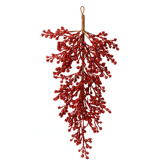 Vickerman 33" Red Glitter Berry Artificial Christmas Door Swag Unlit