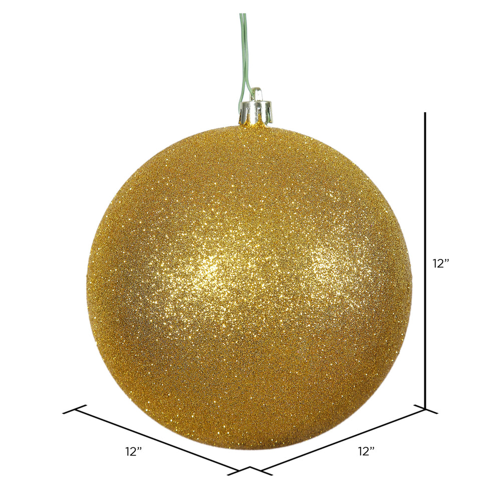 Vickerman 12" Antique Gold Glitter Ball Ornament