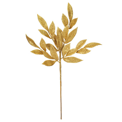 Vickerman 22" Gold Glitter BayLeaf Artificial Christmas Spray. Includes 12 sprays per pack.