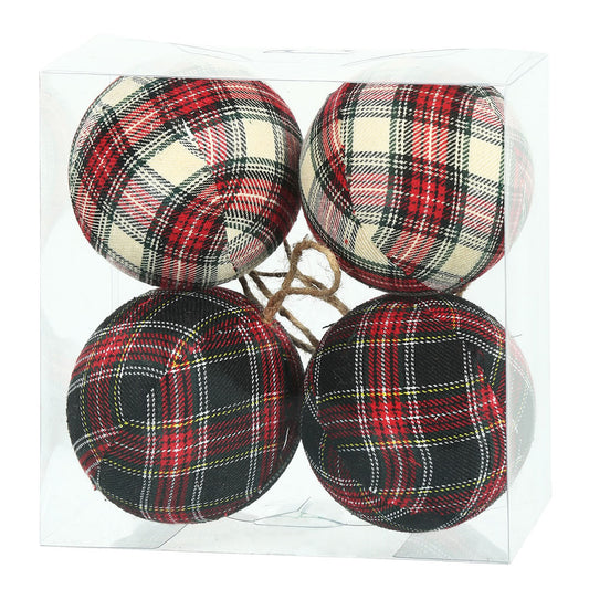 Vickerman 6" Red and Black Fabric Plaid Ball Ornament 2 per box