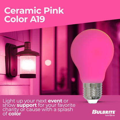 Bulbrite 776110 25-Watt Equivalent Ceramic Pink Color A19 Weatherproof Outdoor E26 Medium Base LED Light Bulb