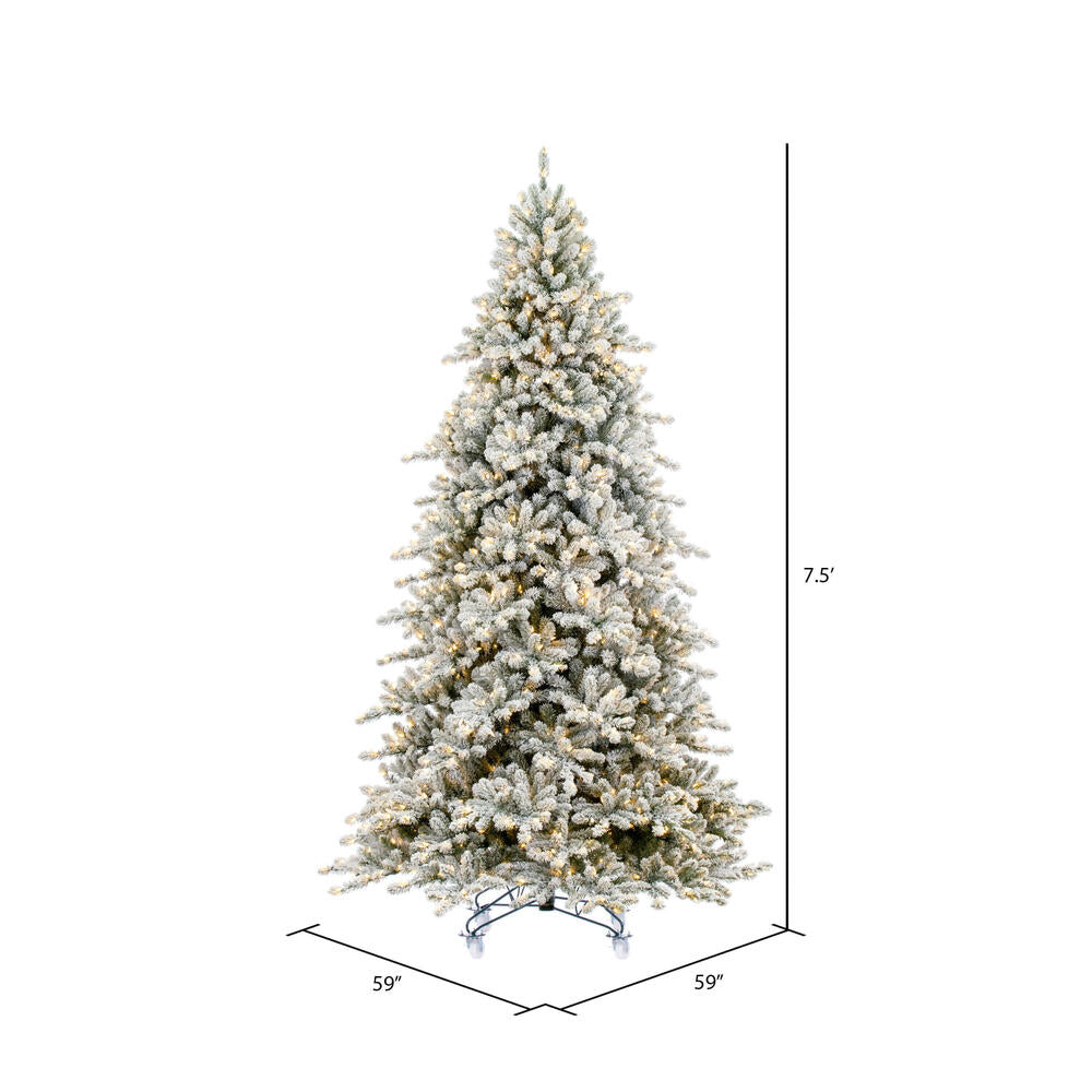 Vickerman 7.5' x 59" Flocked Bavarian Pine Artificial Pre-Lit Christmas Tree Warm White Lights.