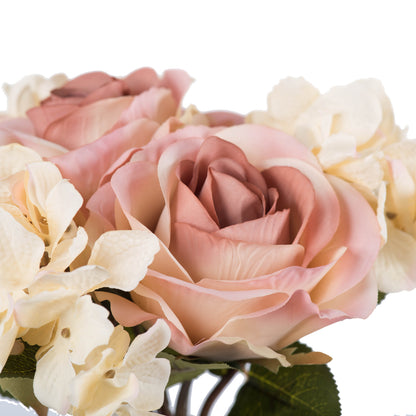Vickerman 13" Artificial Cream Pink Rose Hydrangea Bouquet Pack of 2