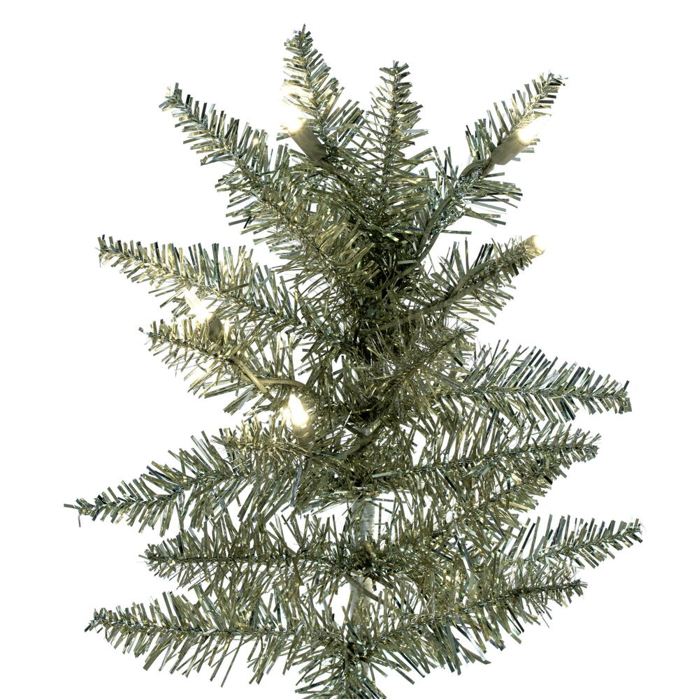 Vickerman 9' Champagne Tinsel Fir Slim Artificial Christmas Tree Warm White Dura-lit LED Lights
