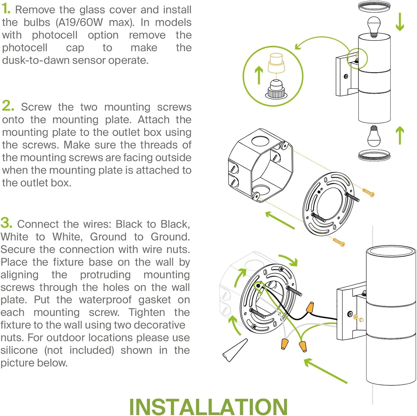 ASD Lighting BULB Round Outdoor Wall Cylinder, Up Or Downlight Fixture, 120V, 6.38Wide, 50°, 60W Max, Stainless Steel Finish