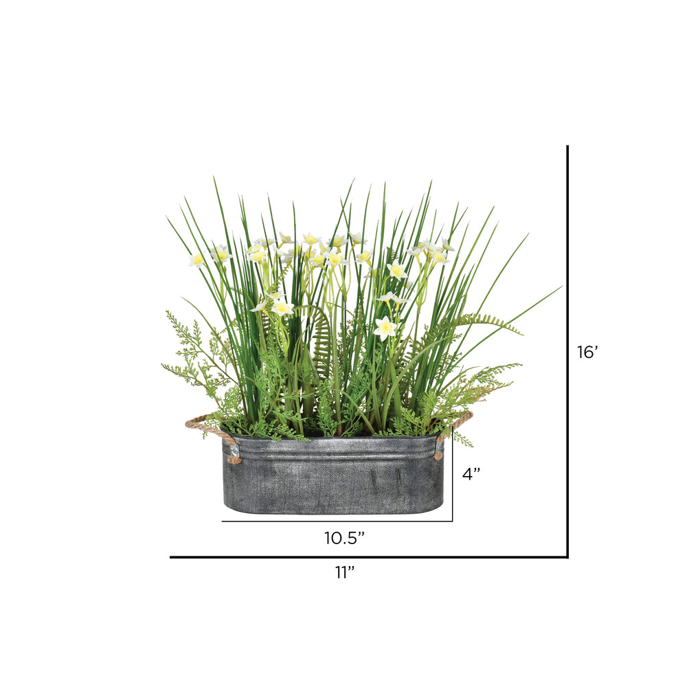 Vickerman 16" Artificial Daffodil in Galvanized Pot.