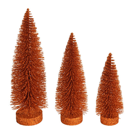 Vickerman 7"-9"-11" Burnished Orange Glitter Oval Pine Artificial Christmas Tree Set of 3