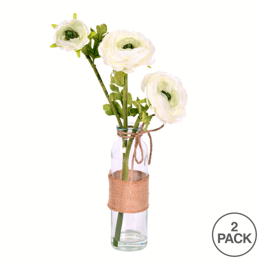 Vickerman 15" Artificial Cream Camellia in Glass Pack of 2