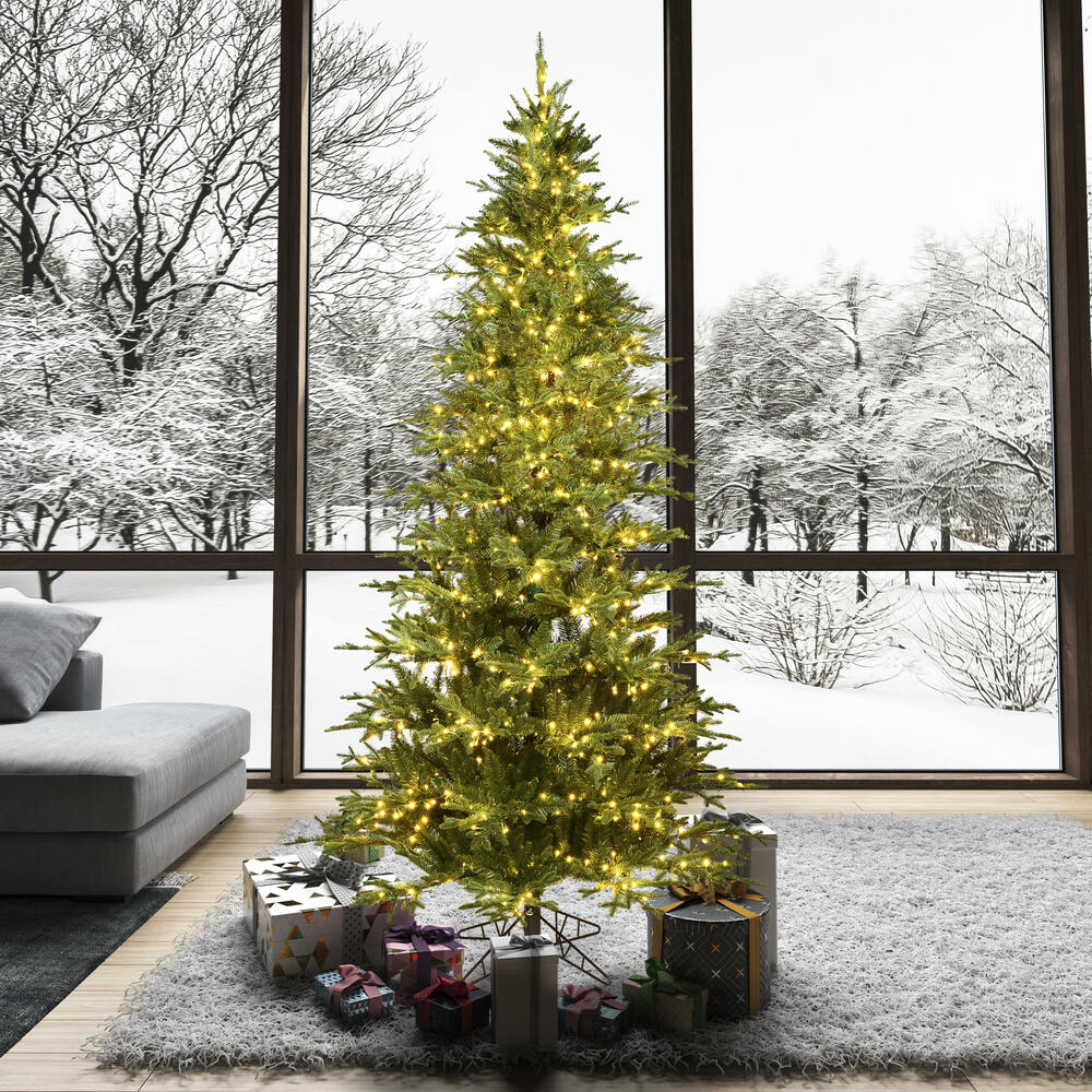 Vickerman 7.5' x 48" Kamas Fraser Fir Artificial Christmas Tree with Warm White LED Lights.