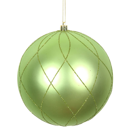 Vickerman 4" Celadon Matte and Glitter Swirl Ball Ornament 4 per Box