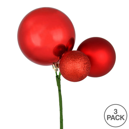 Vickerman 18" Red Ball Ornament Christmas Pick Set of 3