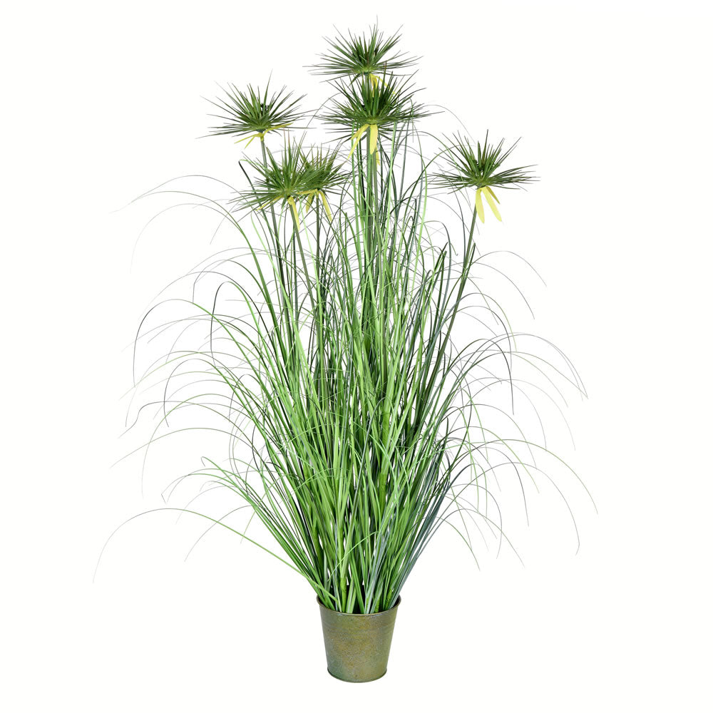 Vickerman 48" Artificial Potted Green Grass and Cyperus Heads.