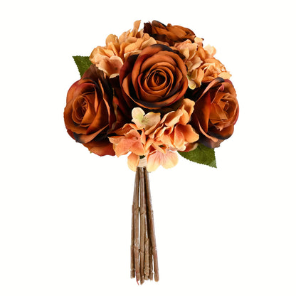 Vickerman 13" Artificial Brown Rose and Hydrangea Bouquet Pack of 2