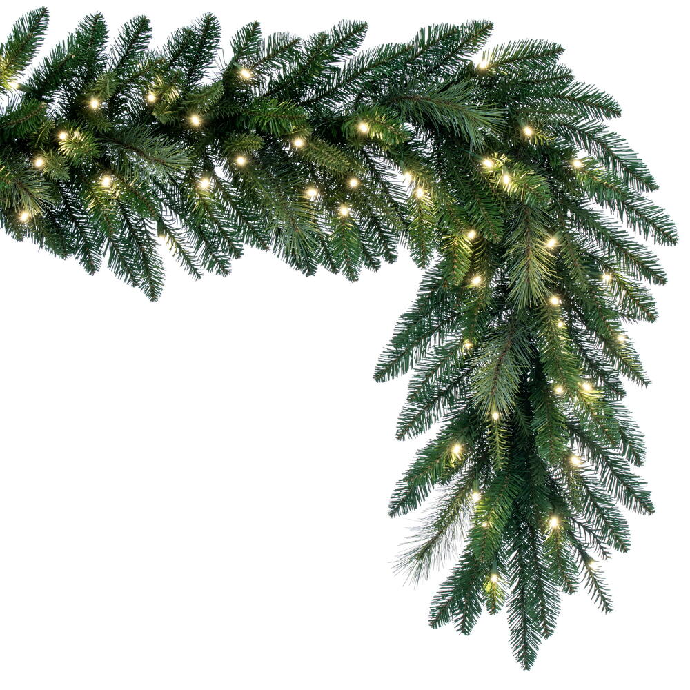Vickerman 9' x 18" Berkley Mixed Pine Artificial Garland with 150 Dura-Lit® Warm White LED Mini Lights and 420 PE/PVC/Hardneedle Tips.