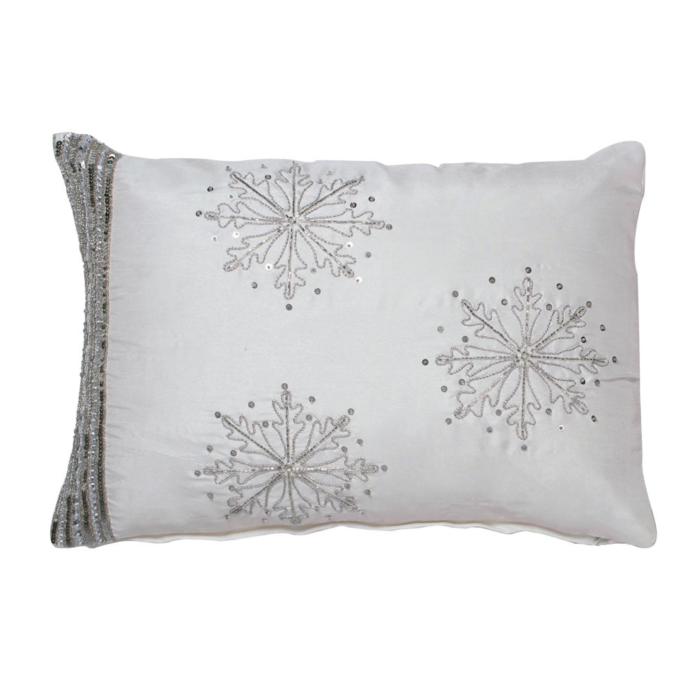 Vickerman Decorative 14" x 20" Banded Snowflake Pillow