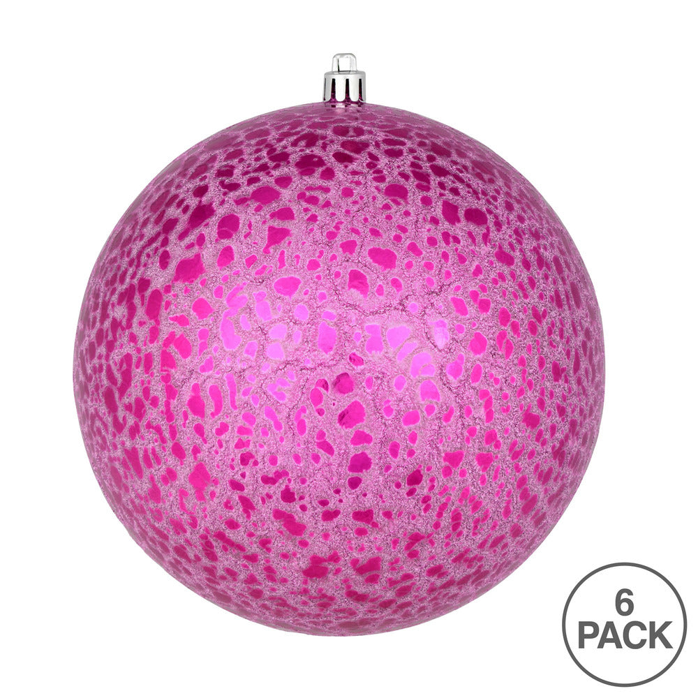 Vickerman 4" Fuchsia Crackle Ball Ornament 6 per Bag