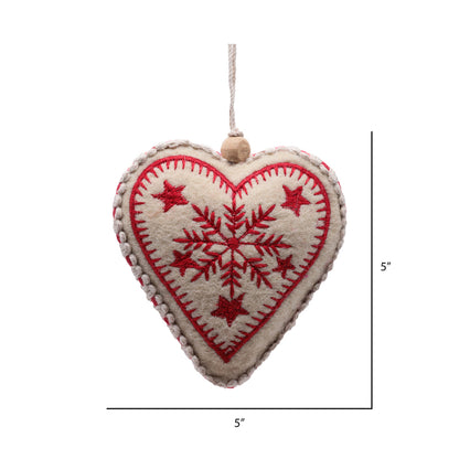 Vickerman 5" Red and White Felt Snowflake Heart 2 pieces per unit.