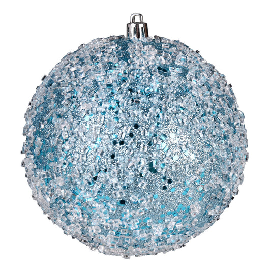 Vickerman 12" Baby Blue Glitter Hail Ball. This ornament is made with plastic to reduce breakage.