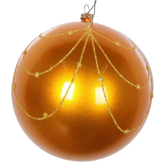 Vickerman 4.75" Antique Gold Candy Finish Curtain Ornament with Glitter Accents 4 per Bag