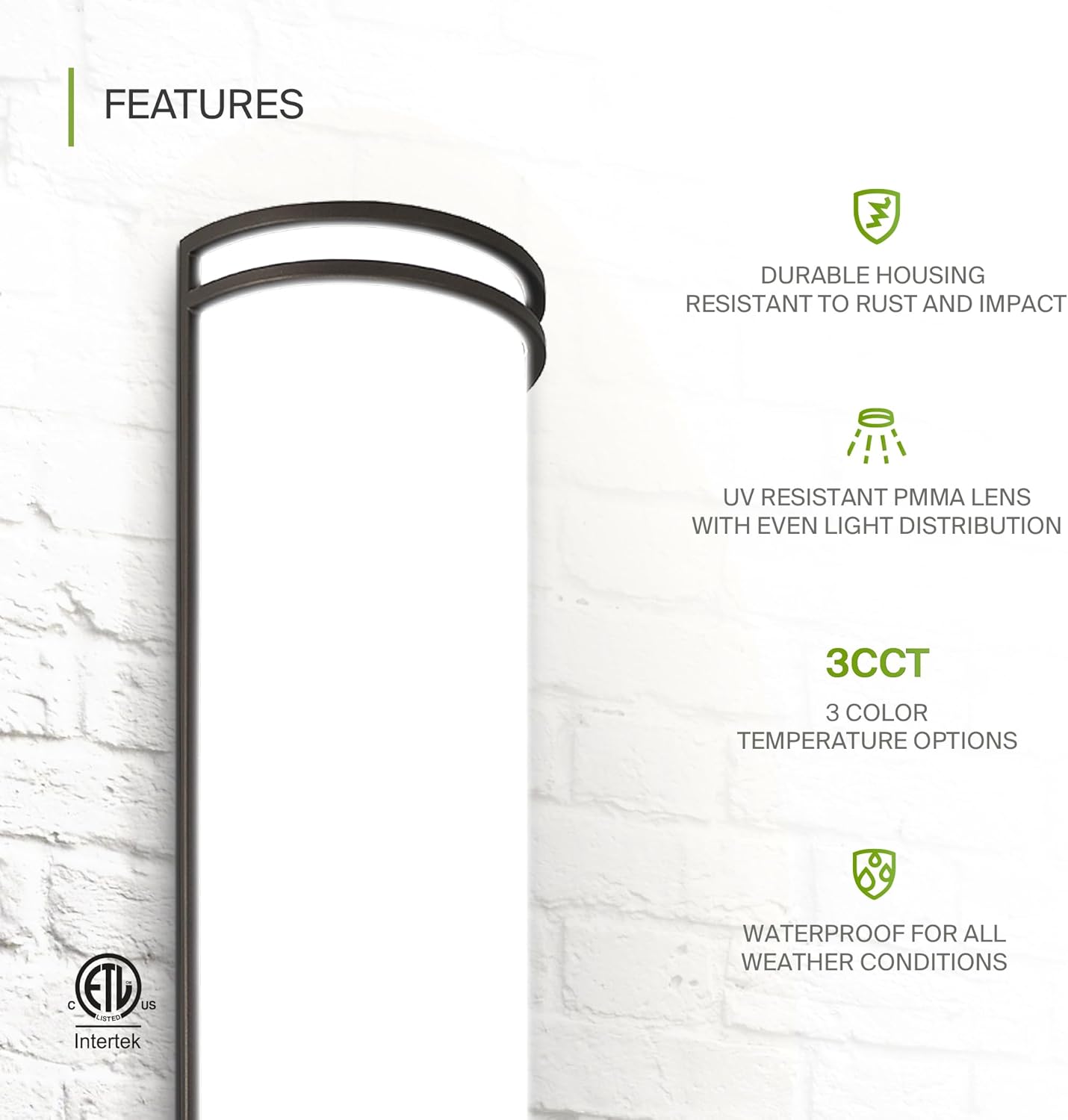 ASD Lighting LED Outdoor Wall Sconce 24" 25W 120-277V CCT Selectable 3000/4000/5000K Dimmable Oil Rubbed Bronze ETL