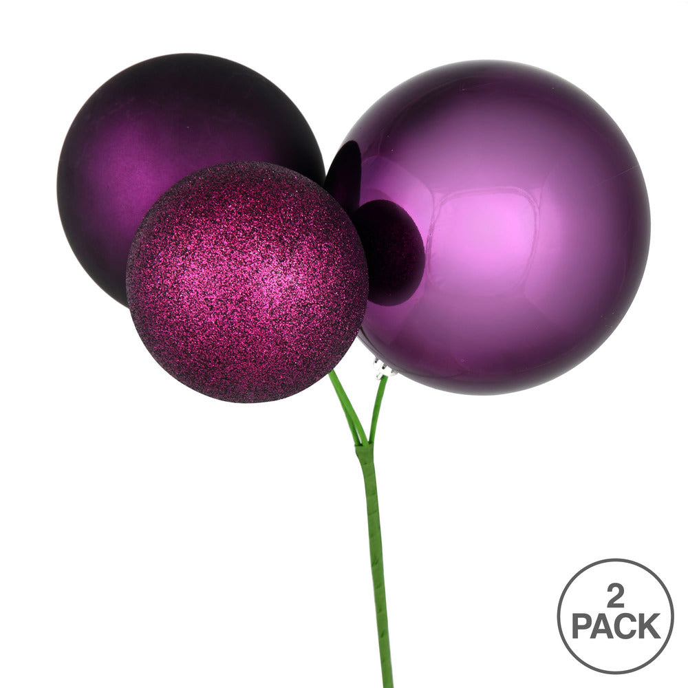 Vickerman 18" Plum Ball Ornament Christmas Pick Pack of 2