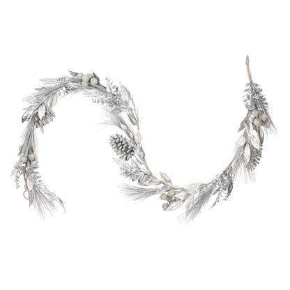 Vickerman 6’ Silver Artificial Pinecone Needle Berry Garland Unlit