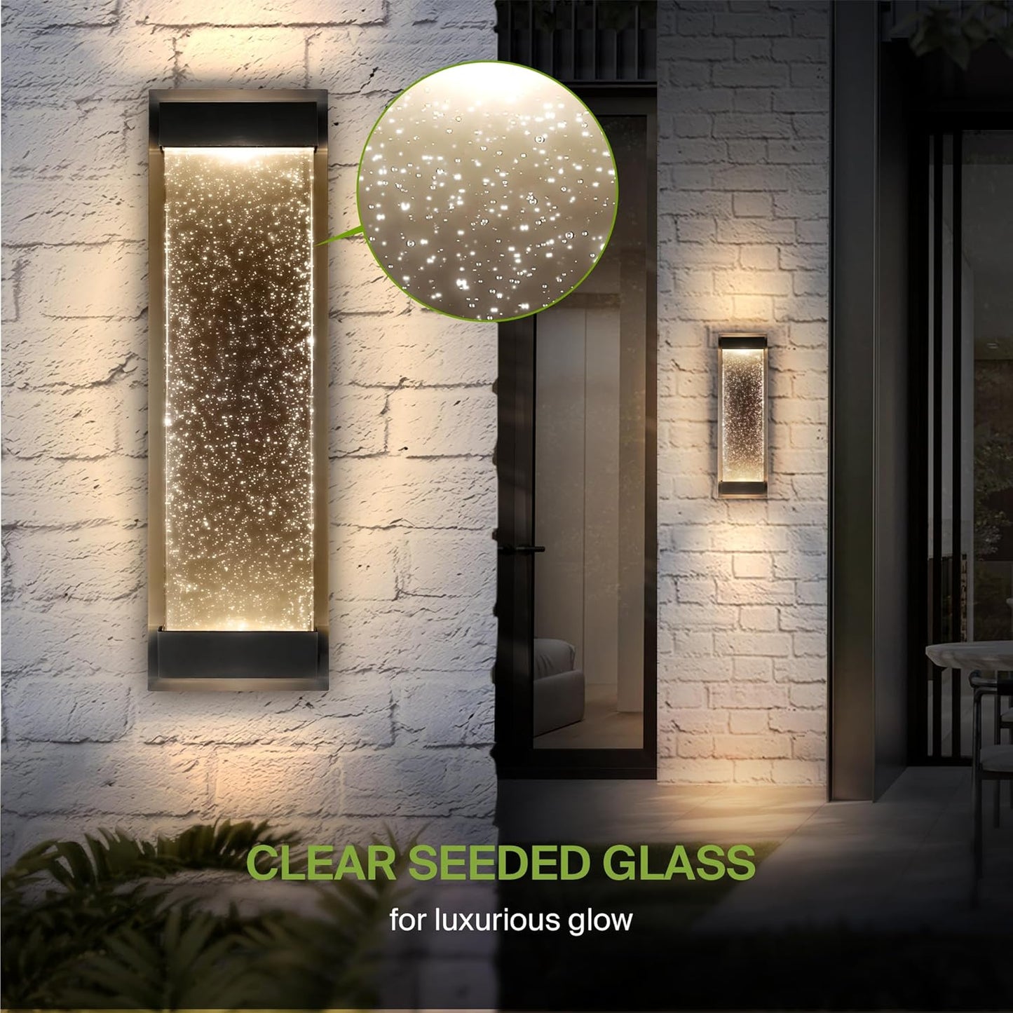 ASD Lighting LED Outdoor Wall Sconce 18 22W 120-277V CCT Selectable 3000/4000/5000K Dimmable Clear Seeded Glass, Black ETL
