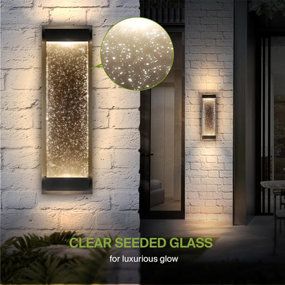 ASD Lighting LED Outdoor Wall Sconce 18 22W 120-277V CCT Selectable 3000/4000/5000K Dimmable Clear Seeded Glass, Black ETL