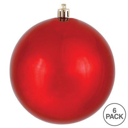 Vickerman 4" Red Shiny Ball Ornament 6 per Bag