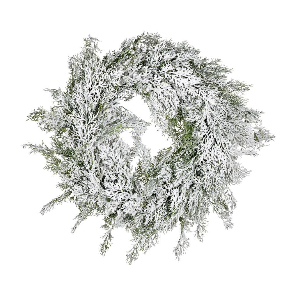 Vickerman 24" Artificial Snowy Cedar Wreath.