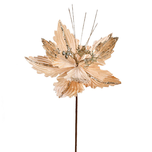 Vickerman 12" x 16" Champagne Poinsettia Artificial Christmas Spray. Includes 6 sprays per pack.