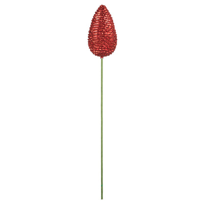 Vickerman 24" x 7" Red Matte Glitter Pinecone Aritificial Christmas Stick 4 per set
