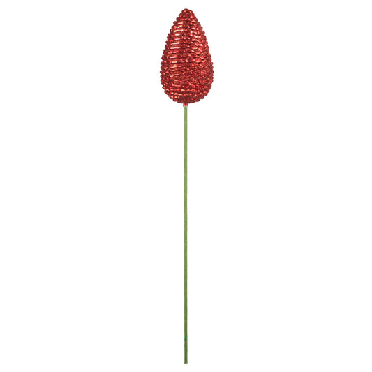 Vickerman 24" x 7" Red Matte Glitter Pinecone Aritificial Christmas Stick 4 per set
