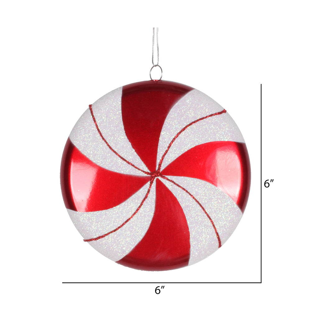 Vickerman 6" Red-White Swirl Flat Candy Christmas Ornament