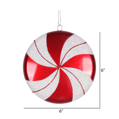 Vickerman 6" Red-White Swirl Flat Candy Christmas Ornament