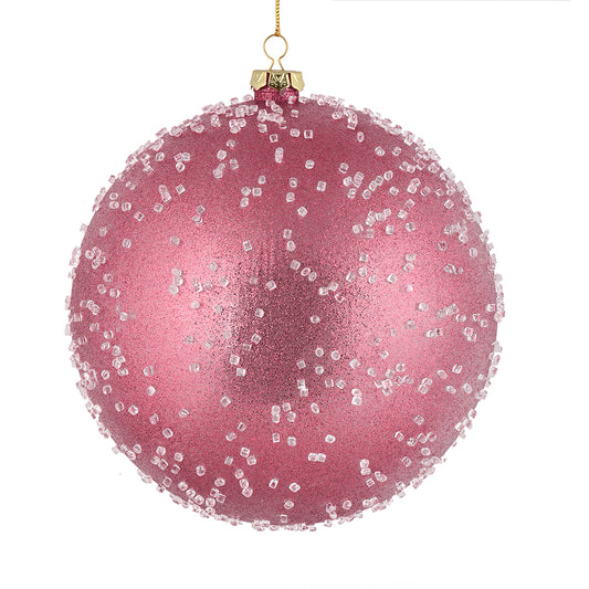 Vickerman 8" Mauve Ice Ball Ornament. This textured ornament has a rough and icy look with a hint of delicate sparkle. Incorporate these ornaments into your holiday design for added texture. Includes 2 pieces per pack. Made with shatterproof plastic.