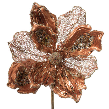 Vickerman 14" Mocha Pearl Glitter Magnolia Artificial Christmas Stem 3 per Bag