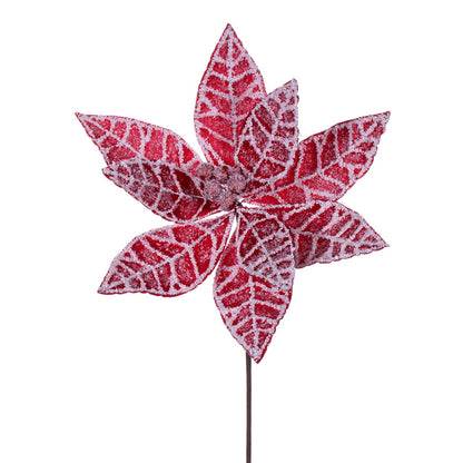 Vickerman 17" Artificial Red and White Frosted Poinsettia Christmas Stem 4 per bag